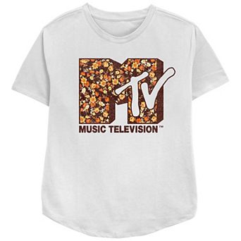 Juniors' MTV Autumn Flowers Print Logo Relaxed Fit Graphic Tee