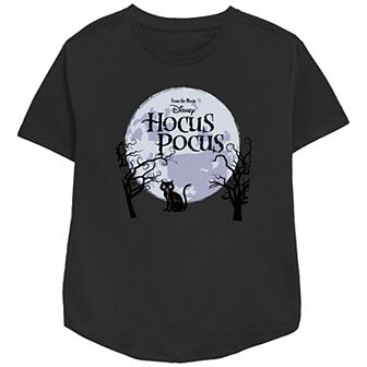 Disney's Hocus Pocus Juniors' Logo Title Full Moon Background Relaxed Fit Graphic Tee