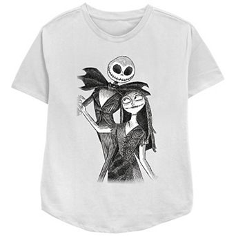 Disney's The Nightmare Before Christmas Juniors' Jack And Sally Draw Relaxed Fit Graphic Tee