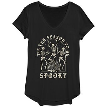 Juniors' Tis The Season To Be Spooky V-Neck Graphic Tee
