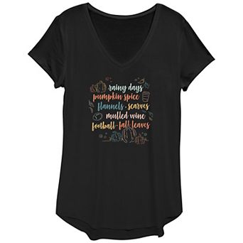 Juniors' Autumn Must Haves List V-Neck Graphic Tee