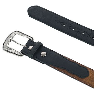 Wrangler Men's Bison And Crazyhorse Leather Belt With Billets