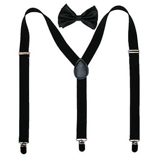Men's Solid Bow Tie With Suspender Set