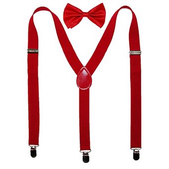 Men's Solid Bow Tie With Suspender Set