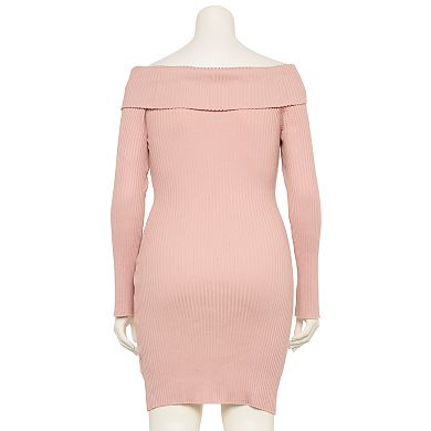 Juniors' Plus Size madden girl Marilyn Neck Long Sleeve Mini Dress