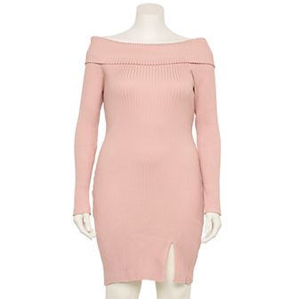 Juniors' Plus Size madden girl Marilyn Neck Long Sleeve Mini Dress