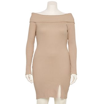Juniors' Plus Size madden girl Marilyn Neck Long Sleeve Mini Dress