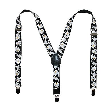 CTM Women's Elastic Daisy Print Clip-End Suspenders