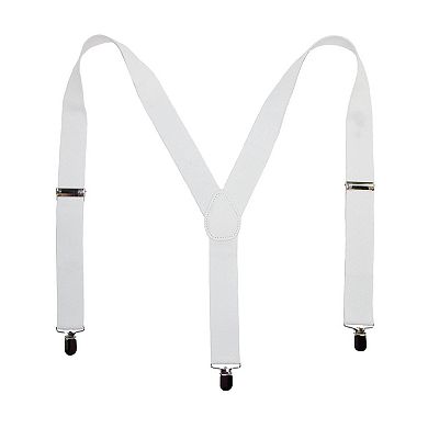 CTM Elastic Solid White Clip-End Suspenders