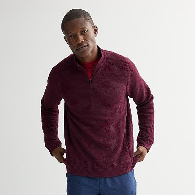 ◆SATUR◆ Velor loose fit half zip-up burgundy SA243UTM09BU Men's Burgundy Burgundy Quarter Zip Sweatshirt | Brakeburn