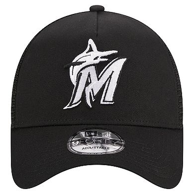 Men's New Era Black Miami Marlins A-Frame 9FORTY Trucker Adjustable Hat