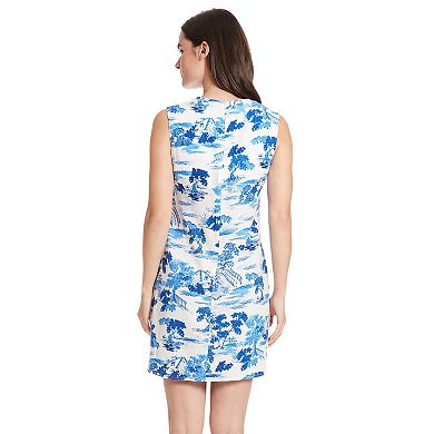 Women's London Times Scenic Sleeveless Shift Linen Dress
