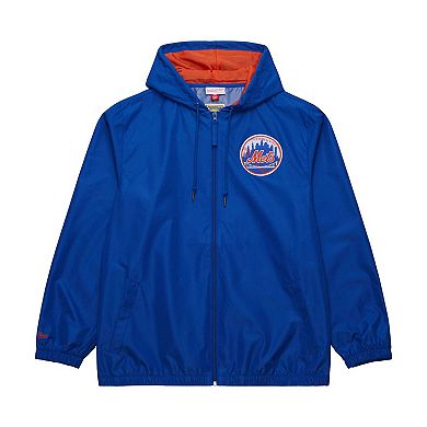Men's Mitchell & Ness Royal New York Mets Cooperstown Collection Vintage Logo Full-Zip Hoodie Windbreaker Jacket