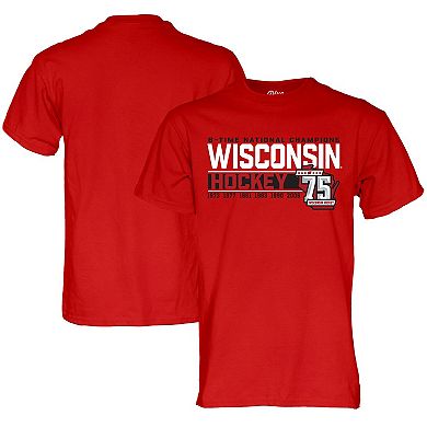 Men's Blue 84  Red Wisconsin Badgers Men's Hockey 75th Season & Six-Time National Champions T-Shirt