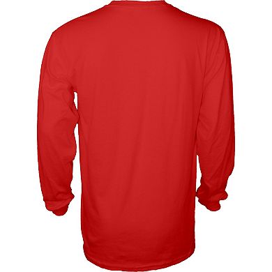 Men's Blue 84  Red Wisconsin Badgers Men's Hockey 75th Season Long Sleeve T-Shirt