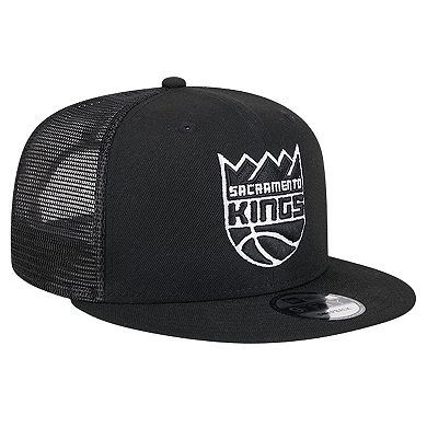 Men's New Era Black Sacramento Kings Evergreen 9FIFTY Trucker Snapback Hat