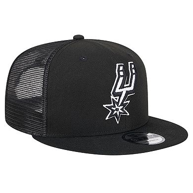 Men's New Era Black San Antonio Spurs Evergreen 9FIFTY Trucker Snapback Hat