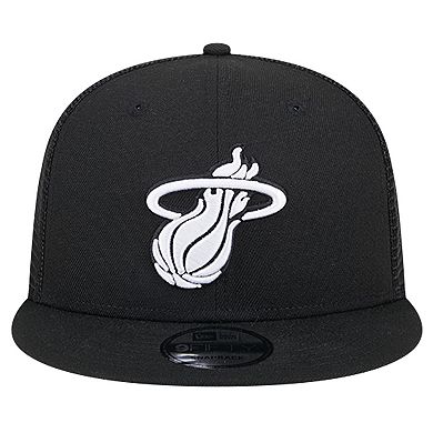 Men's New Era Black Miami Heat Evergreen 9FIFTY Trucker Snapback Hat