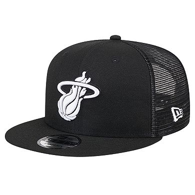 Men's New Era Black Miami Heat Evergreen 9FIFTY Trucker Snapback Hat