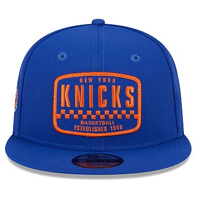 Men's New Era Blue New York Knicks  Rally Drive Finish Line Patch 9FIFTY Snapback Hat