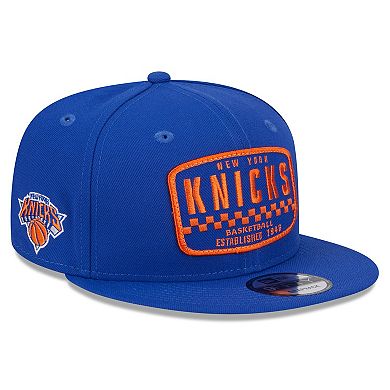 Men's New Era Blue New York Knicks  Rally Drive Finish Line Patch 9FIFTY Snapback Hat
