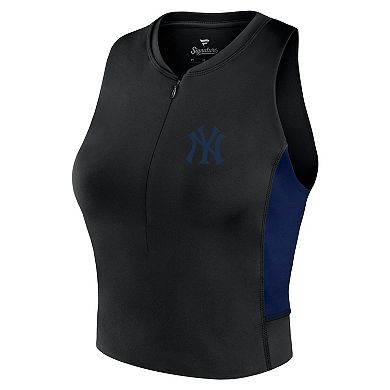 Women's Fanatics Signature Black New York Yankees Studio Half-Zip Fitted Gym Tank Top