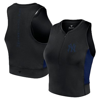 Women's Fanatics Signature Black New York Yankees Studio Half-Zip Fitted Gym Tank Top