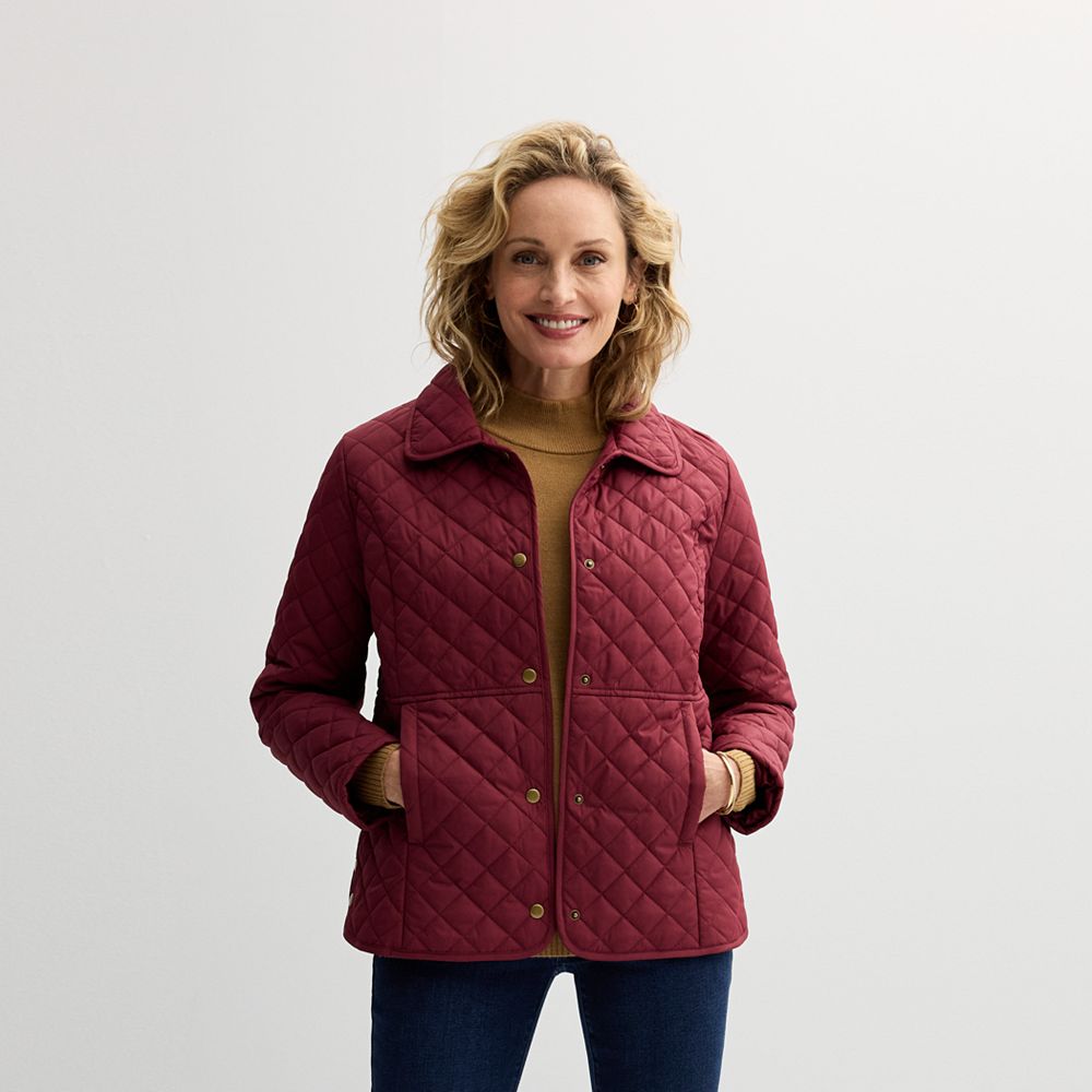 Floral Quilted Snap Jacket For Women Lightweight Padded With Stand Collar Print Versatile Everyday Layering