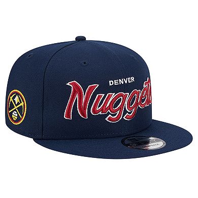 Men's New Era Navy Denver Nuggets Evergreen Script Side Patch 9FIFTY Snapback Hat