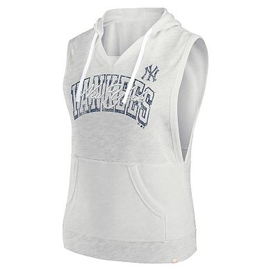 Women's Fanatics Branded Ash New York Yankees Lounge Script Sleeveless Pullover Hoodie