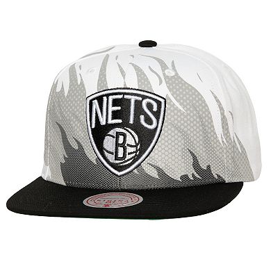 Men's Mitchell & Ness White Brooklyn Nets Hot Fire Snapback Hat