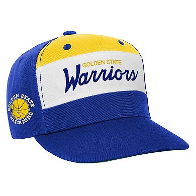 Youth Mitchell & Ness White/Royal Golden State Warriors Retro Sport Color Block Script Snapback Hat