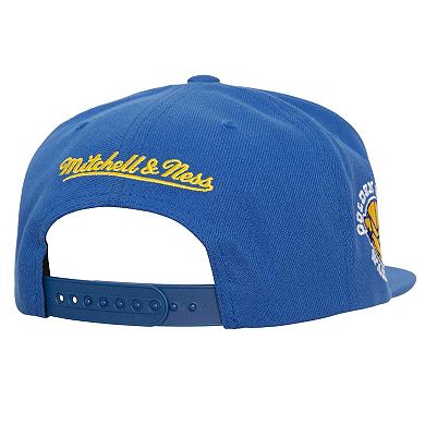 Men's Mitchell & Ness White/Royal Golden State Warriors Retro Sport Color Block Script Snapback Hat