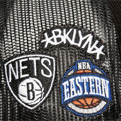 Men's Mitchell & Ness Black Brooklyn Nets Times Up Classic Script Cord Trucker Hat