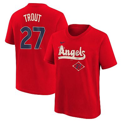 Youth Nike Mike Trout Red Los Angeles Angels Fuse City Connect Name & Number T-Shirt