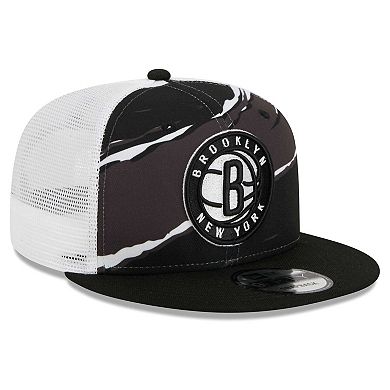 Men's New Era Black/White Brooklyn Nets Tear Trucker 9FIFTY Adjustable Hat