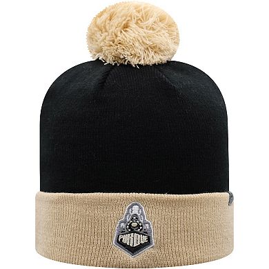 Men's Top of the World Black/Gold Purdue Boilermakers Core 2-Tone Cuffed Knit Hat with Pom