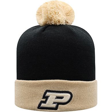 Men's Top of the World Black/Gold Purdue Boilermakers Core 2-Tone Cuffed Knit Hat with Pom