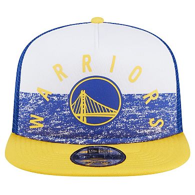 Men's New Era Royal Golden State Warriors Arch A-Frame Trucker 9FIFTY SnapbackÂ Hat