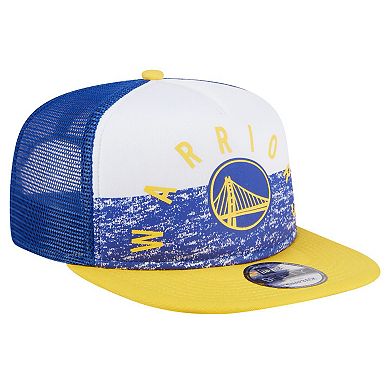 Men's New Era Royal Golden State Warriors Arch A-Frame Trucker 9FIFTY SnapbackÂ Hat