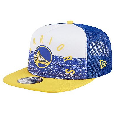 Men's New Era Royal Golden State Warriors Arch A-Frame Trucker 9FIFTY SnapbackÂ Hat