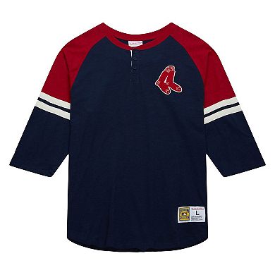 Men's Mitchell & Ness Navy Boston Red Sox Cooperstown Collection Legendary Raglan Slub Henley 3/4-Sleeve T-Shirt