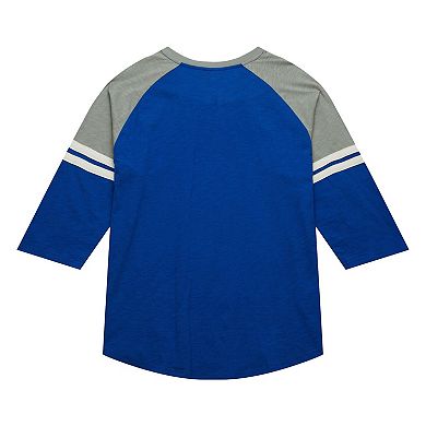 Men's Mitchell & Ness Royal Los Angeles Dodgers Cooperstown Collection Legendary Raglan Slub Henley 3/4-Sleeve T-Shirt