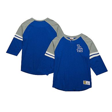 Men's Mitchell & Ness Royal Los Angeles Dodgers Cooperstown Collection Legendary Raglan Slub Henley 3/4-Sleeve T-Shirt