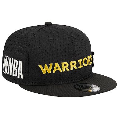 Men's New Era Black Golden State Warriors Post-Up Pin Mesh 9FIFTY Snapback Hat