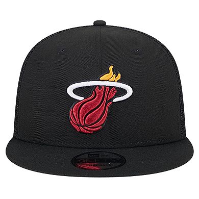 Men's New Era Black Miami Heat Evergreen Meshback 9FIFTY Snapback Hat