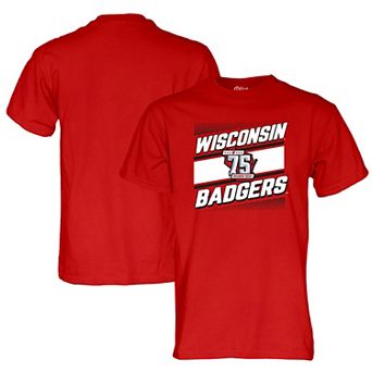 Men's Blue 84 Red Wisconsin Badgers Men's Hockey 75th Season T-Shirt