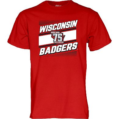 Men's Blue 84  Red Wisconsin Badgers Men's Hockey 75th Season T-Shirt