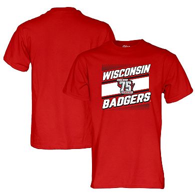Men's Blue 84  Red Wisconsin Badgers Men's Hockey 75th Season T-Shirt