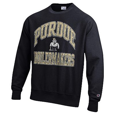 Men s Champion Black Purdue Boilermakers Vault Late Night Reverse Weave Pullover Sweatshirt